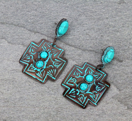 Handmade Western Turquoise Stone Stud Earrings