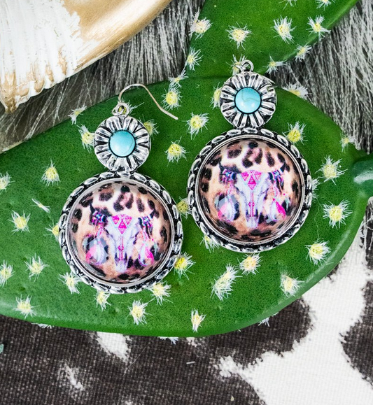 Turquoise Wildrose Steer Glass Bubble Earrings