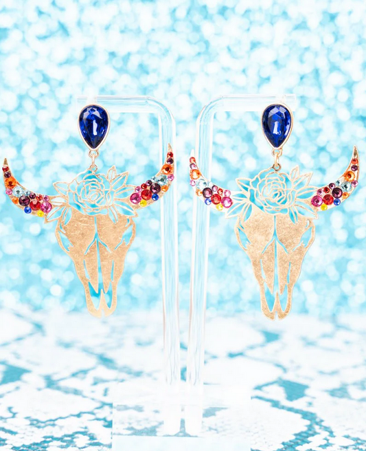 Multi-Color Crystal Star Lake Steer Goldtone Earrings