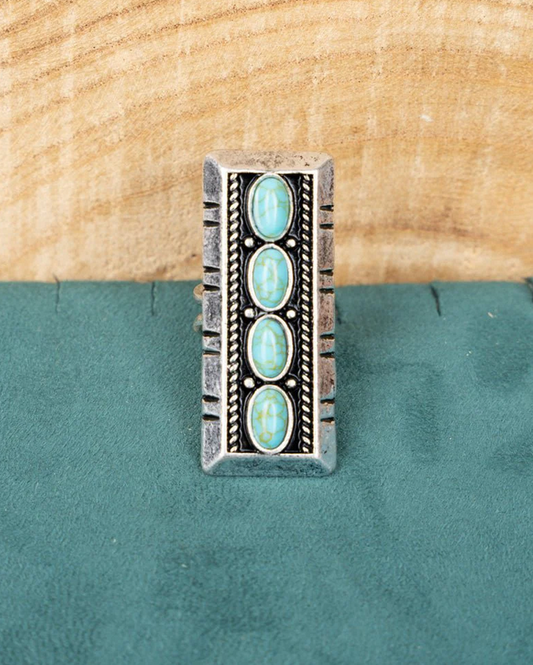 Turquoise Ozark City Silvertone Cuff Ring