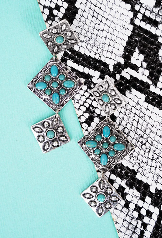 Cleo Turquoise and Silvertone Drop Earrings