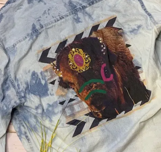 Painted Buffalo Distressed Denim Jacket