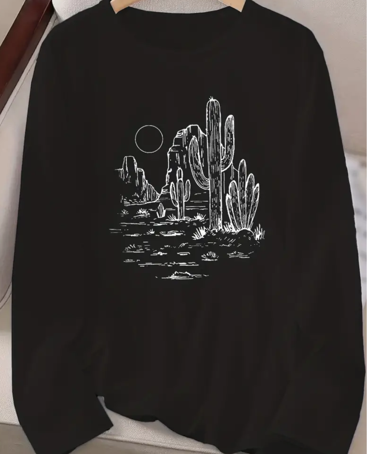 Cactus Print Long Sleeve Tshirt Black