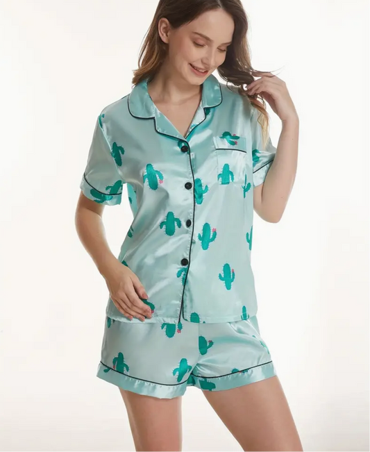 Cactus Print Teal Pajama Set