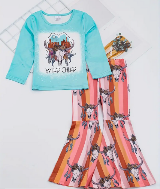 Wild Child Turquoise and Orange Long Sleeve Outfit
