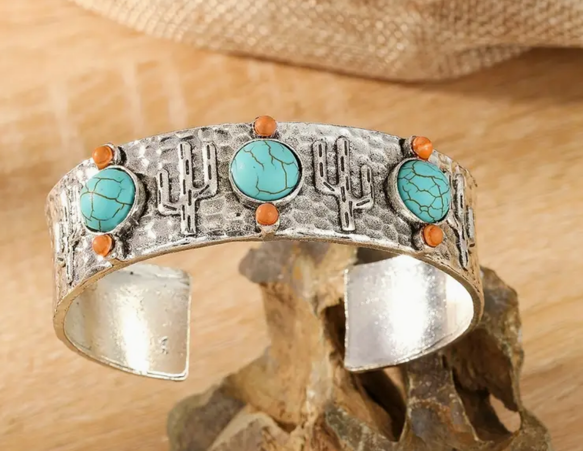 Cactus Turquoise & Orange Cuff Bracelet
