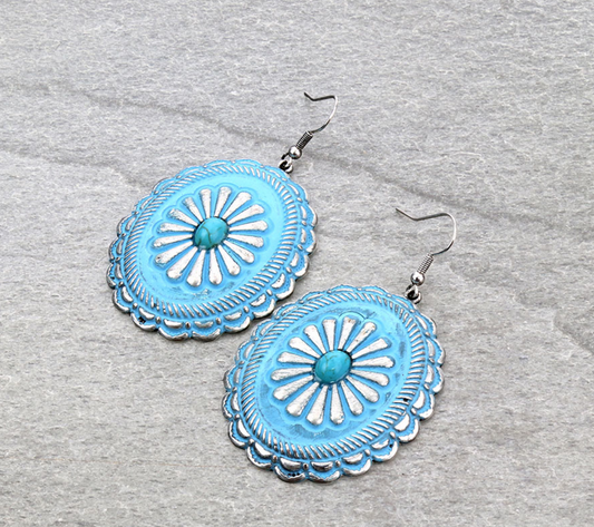 Vintage Washed Concho Dangle Earrings