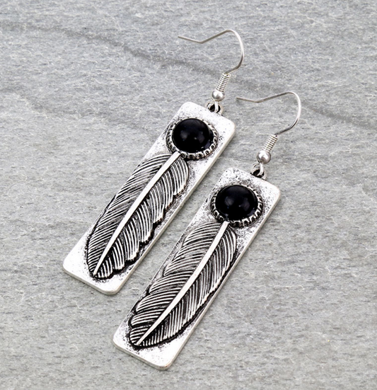 Western Feather Bar Dangle Earrings