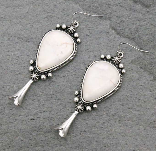 Squash Blossom Natural White Stone Earrings