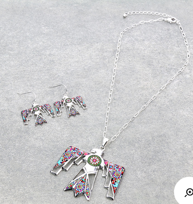 Aztec Design Thunderbird Pendant Necklace Set