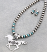 Navajo Style Pearl Horse Pendant Necklace Set