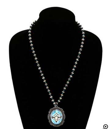 Western Texture Steer Skull Bubble Pendant Necklace