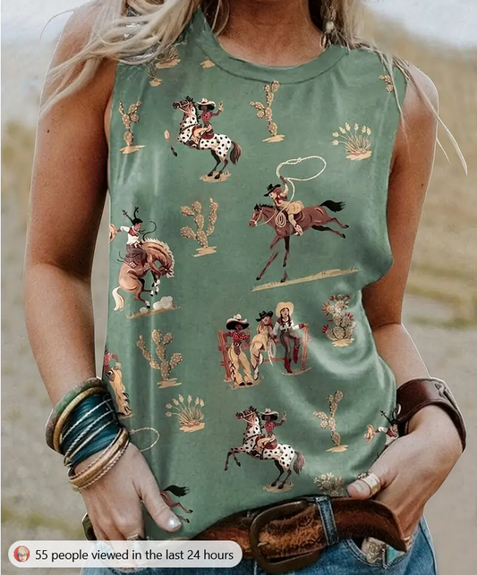 Cowgirl Graphic Tank Top Sage