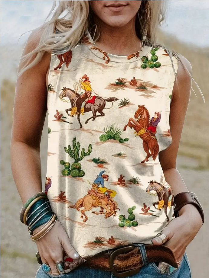 Cowgirl Graphic Tank Top Beige