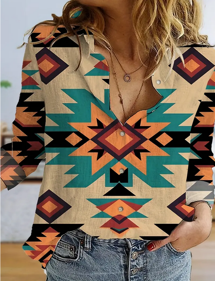 Beige Aztec Long Sleeve Shirt