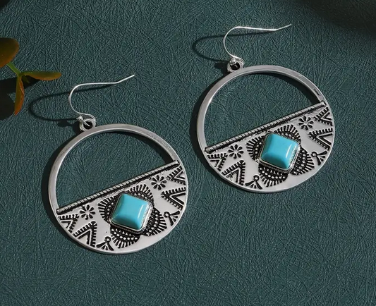 Turquoise Rectangle Accent Round Drop Earrings