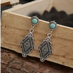 Rectangle Dangle Earrings with Round Turquoise Accent
