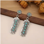 Bar Dangle Earrings with Small Round Turquoise Stones