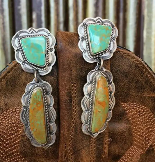 Vintage Turquoise and Yellow Stone Drop Earrings