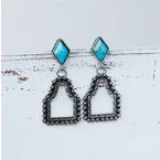 Hollow Turquoise Cattle Tage Earrings