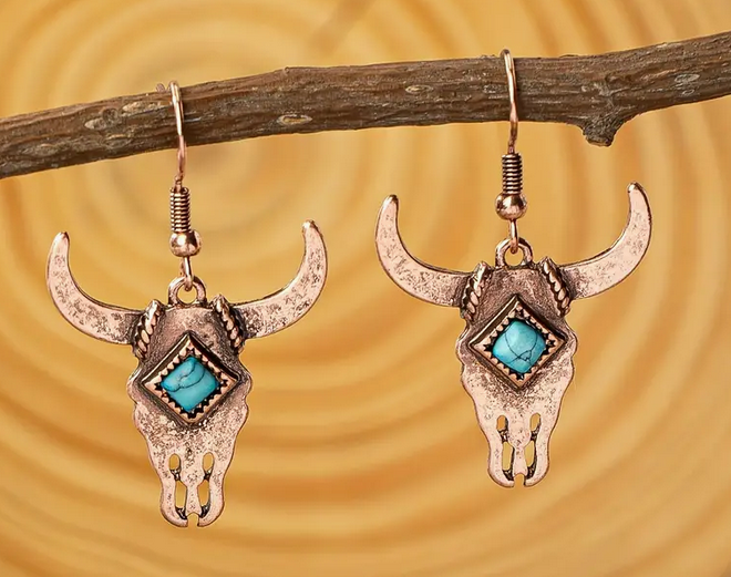 Copper Steer Head Earrings
