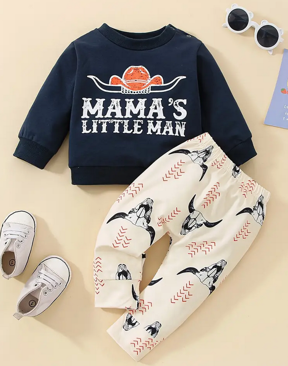 Mama's Little Man Long Sleeve Outfit