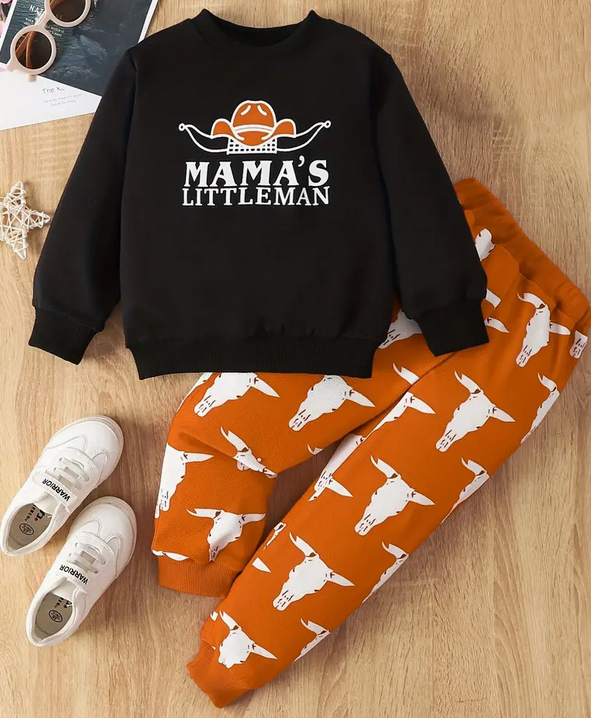 Mamas Little Man Orange Pants Long Sleeve Outfit