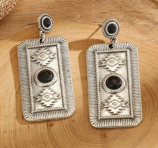 Black Rectangle Earrings