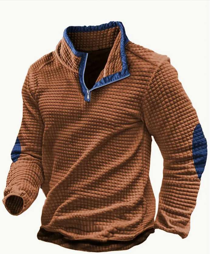 Men's Waffle Pattern Half Zip Sweater