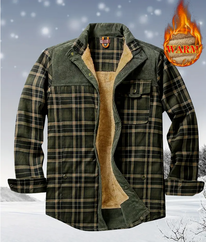 Men's Green Plaid Fleece Jacket