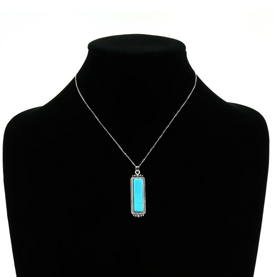 Sterling Silver Chain Necklace with Natural Stone Pendant