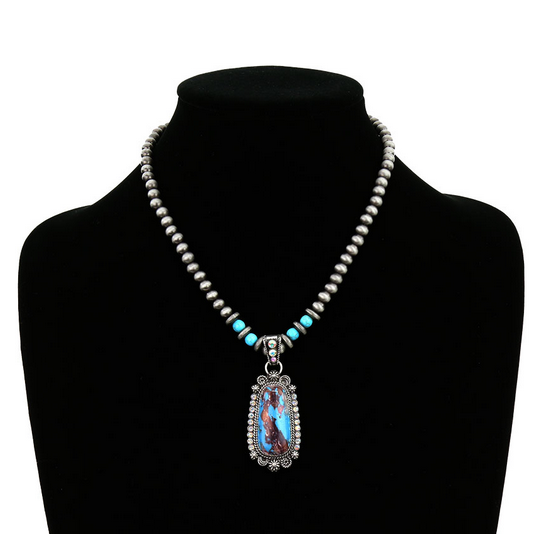 Western Concho Stone Pendant Necklace