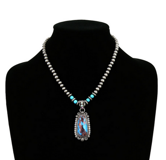 Western Concho Stone Pendant Necklace