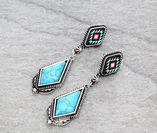 Western Aztec Design Stone Stud Earrings