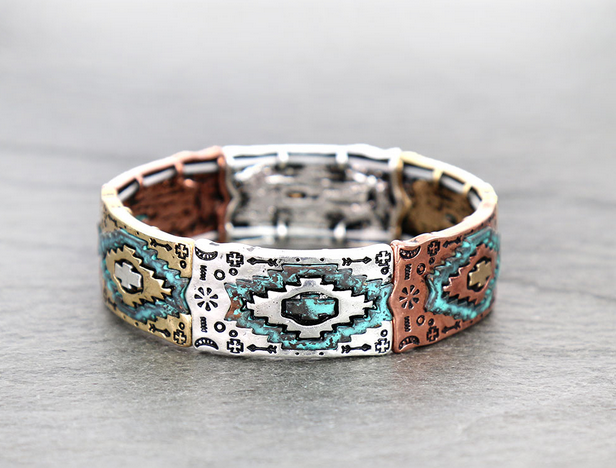 Western Aztec Design Stretch Bracelet