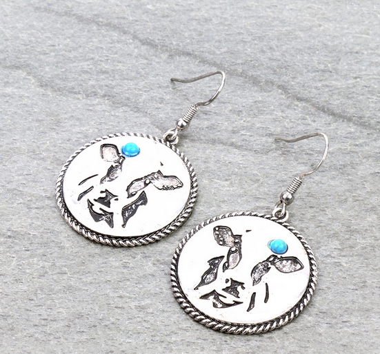 Western Round Cow Dangle Earrings