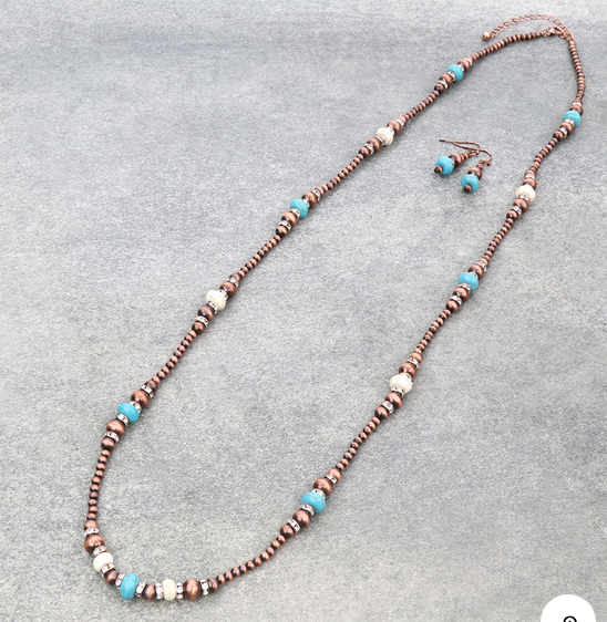 Navajo Style Pearl & Bead Necklace Set