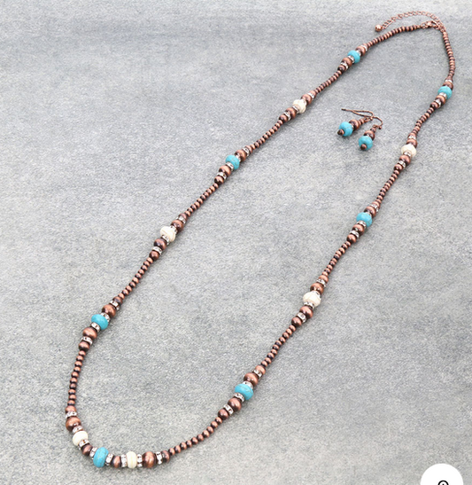 Navajo Style Pearl & Bead Necklace Set