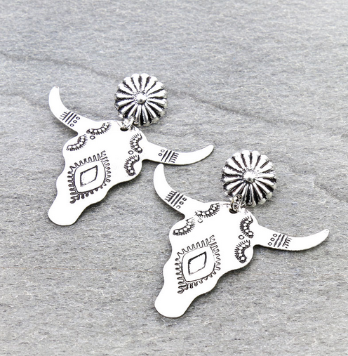 Western Steer Cow Head Stamping Earrings