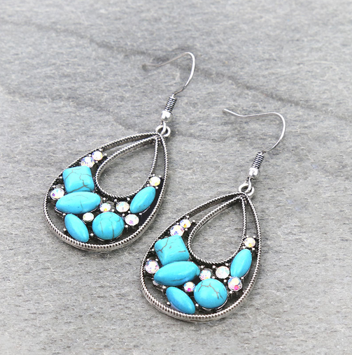 Western Teardrop Stone Dangle Earrings