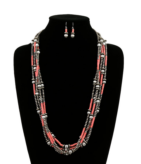 Navajo Style Pearl and Bead Multi-Strand Necklace Set