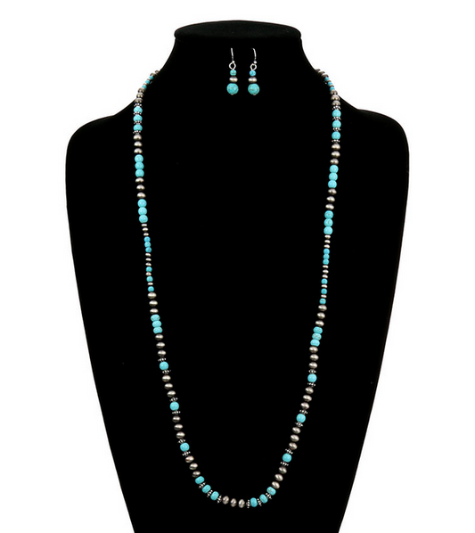 Western Navajo Style Pearl and Bead Necklace Set