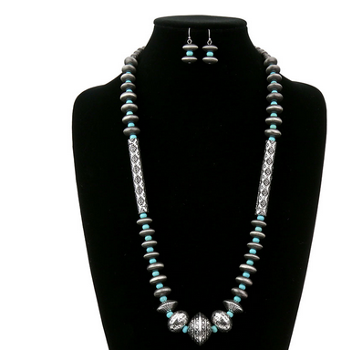 Western Bead with Navajo Style Pearl Necklace Set