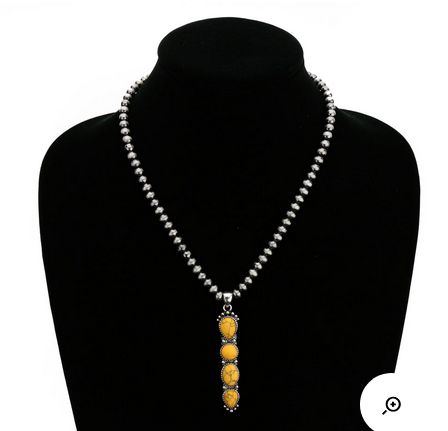6mm Navajo Style Beads with Stone Pendant Necklace