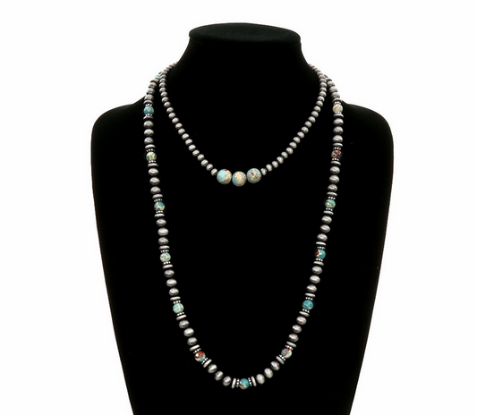 2 Row Navajo Style Pearl & Bead Necklace