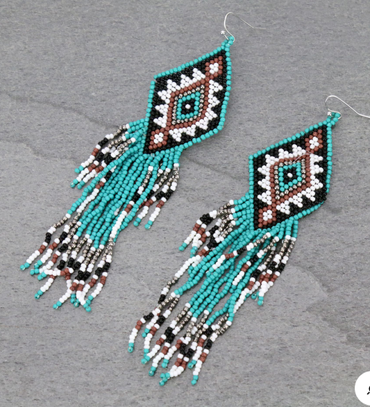 Seed Bead Fringe Dangle Earrings