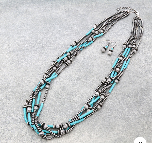 Navajo Style Pearl and Bead Multi-Strand Necklace Set