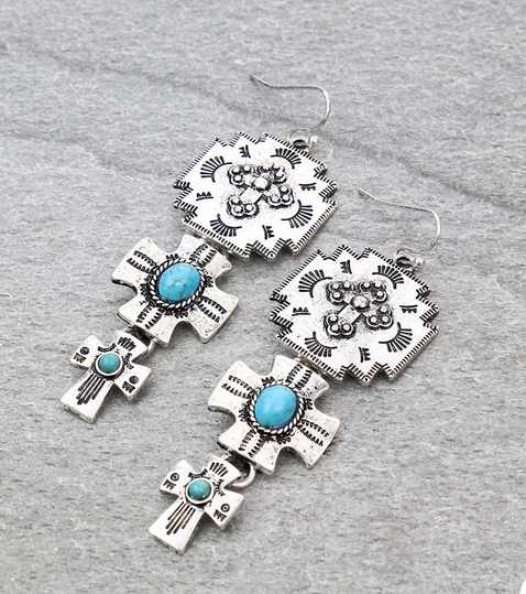 Western Cross Drop Dangle Earrings