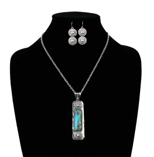 Western Concho with Hand Craft Stone Pendant Necklace Set