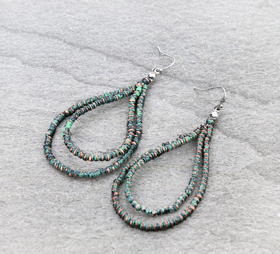 2.75″ Long Navajo Style Pearl Double Teardrop Dangle Earrings